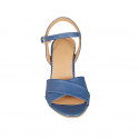 Woman's sandal in blue leather with strap heel 7 - Available sizes:  43, 44