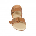 Sandale pour femmes avec boucles réglables en cuir cognac talon 2 - Pointures disponibles:  32, 44