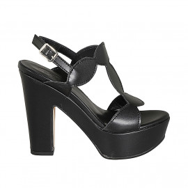 Sandale pour femmes en cuir noir avec platforme et talon 12 - Pointures disponibles:  31