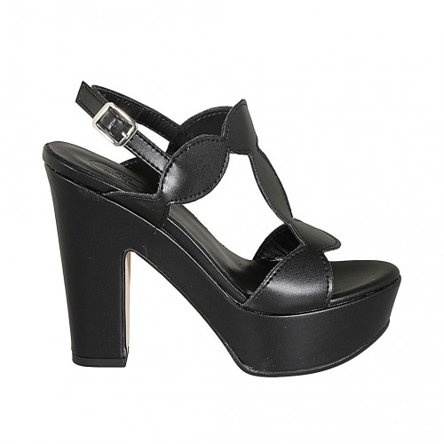 Woman's platform sandal in black leather heel 12 - Available sizes:  31