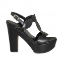 Sandalia para mujer en piel negra con plataforma y tacon 12 - Tallas disponibles:  31