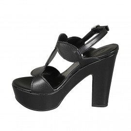 Woman's platform sandal in black leather heel 12 - Available sizes:  31 2