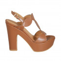 Sandale pour femmes avec courroie et plateforme en cuir cognac talon 12 - Pointures disponibles:  34, 43, 44