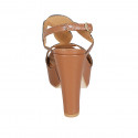 Woman's strap sandal with platform in cognac brown leather heel 12 - Available sizes:  34, 43, 44
