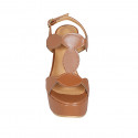 Woman's strap sandal with platform in cognac brown leather heel 12 - Available sizes:  34, 43, 44
