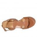 Sandale pour femmes avec courroie et plateforme en cuir cognac talon 12 - Pointures disponibles:  34, 43, 44