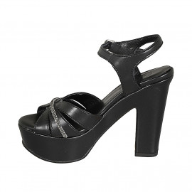Sandalia para mujer con plataforma, estras y cinturon en piel negra tacon 12 - Tallas disponibles:  44 2