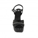 Woman's platform sandal with rhinestones and ankle strap in black leather heel 12 - Available sizes:  44