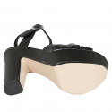 Sandalo da donna con strass, cinturino e plateau in pelle nera tacco 12 - Misure disponibili: 44