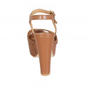Sandalia para mujer en piel cognac con cinturon, plataforma y tacon 12 - Tallas disponibles:  43