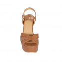 Sandale pour femmes en cuir cognac avec courroie, plateforme et talon 12 - Pointures disponibles:  43