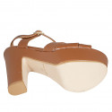Sandalia para mujer en piel cognac con cinturon, plataforma y tacon 12 - Tallas disponibles:  43