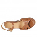 Sandale pour femmes en cuir cognac avec courroie, plateforme et talon 12 - Pointures disponibles:  43