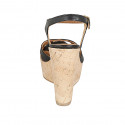 Woman's sandal in black leather with platform, strap and wedge heel 12 - Available sizes:  43