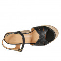 Sandale pour femmes en cuir noir avec plateforme, courroie et talon compensé 12 - Pointures disponibles:  43