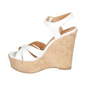 Woman's sandal with strap and platform in white leather wedge heel 12 - Available sizes:  43