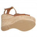 Woman's strap sandal in cognac brown leather with platform and wedge heel 12 - Available sizes:  43