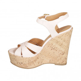Woman's strap and platform sandal in light rose leather wedge heel 12 - Available sizes:  34, 43 2