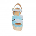 Woman's strap sandal with platform in light blue and blue suede heel 12 - Available sizes:  43, 44