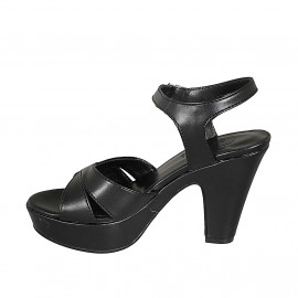 Sandale pour femmes en cuir noir avec courroie et plateforme talon 9 - Pointures disponibles:  31 2