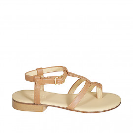 Sandale entredoigt pour femmes en cuir cognac talon 2 - Pointures disponibles:  43, 44