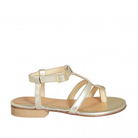 Woman's thong sandal in platinum laminated leather heel 2 - Available sizes:  32, 33, 44, 46