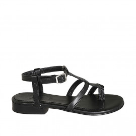 Sandalia de dedo en piel negra para mujer tacon 2 - Tallas disponibles:  32, 44