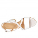 Woman's crossed strap sandal in white and rose leather heel 7 - Available sizes:  42, 44, 45