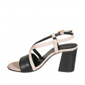 Sandalia para mujer con cinturon cruzado en piel negra y rosa tacon 7 - Tallas disponibles:  43, 44, 45
