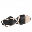 Woman's crossed strap sandal in black and rose leather heel 7 - Available sizes:  43, 44, 45