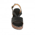Woman's platform sandal in black leather wedge heel 6 - Available sizes:  31, 42