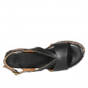 Woman's platform sandal in black leather wedge heel 6 - Available sizes:  31, 42