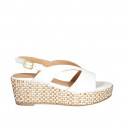 Sandale pour femmes avec plateforme en cuir blanc talon compensé 6 - Pointures disponibles:  43, 44