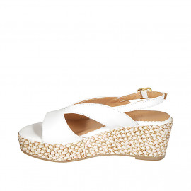 Sandalia para mujer con plataforma en piel blanca cuña 6 - Tallas disponibles:  43, 44 2