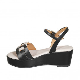 Woman's strap sandal in black and rose leather wedge heel 6 - Available sizes:  31, 42 2