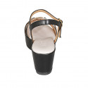 Woman's strap sandal in black and rose leather wedge heel 6 - Available sizes:  31, 42