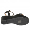 Woman's strap sandal in black and rose leather wedge heel 6 - Available sizes:  31, 42