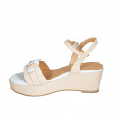 Woman's strap sandal in rose and light blue leather wedge heel 6 - Available sizes:  44