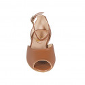 Woman's open shoe with ankle strap in cognac brown leather heel 2 - Available sizes:  32