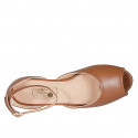 Woman's open shoe with ankle strap in cognac brown leather heel 2 - Available sizes:  32