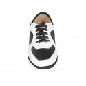 Woman's laced shoe in white and black leather wedge heel 2 - Available sizes:  42, 43, 44