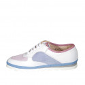Scarpa stringata da donna in pelle bianca e camoscio azzurro e rosa zeppa 2 - Misure disponibili: 34, 42, 43, 44, 45