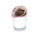 Woman's laced shoe in white leather and light blue and pink suede wedge heel 2 - Available sizes:  34, 42, 43, 44, 45
