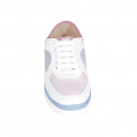 Chaussure à lacets pour femmes en cuir blanc et daim bleu foncé et rose talon compensé 2 - Pointures disponibles:  34, 42, 43, 44, 45