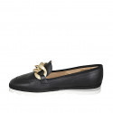 Mocassin pour femmes en cuir noir avec chaîne talon compensé 2 - Pointures disponibles:  43, 44