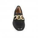 Woman's loafer in black leather with chain wedge heel 2 - Available sizes:  43, 44