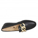 Woman's loafer in black leather with chain wedge heel 2 - Available sizes:  43, 44