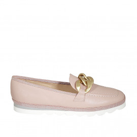 Woman's loafer in rose leather with chain wedge heel 2 - Available sizes:  44
