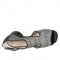 Woman's open shoe with boucle in black leather and multicolored braided fabric heel 5 - Available sizes:  45
