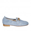 Mocassino da donna con accessorio bambù ed elastico in camoscio effetto jeans azzurro tacco 2 - Misure disponibili: 33, 42, 44, 45, 46